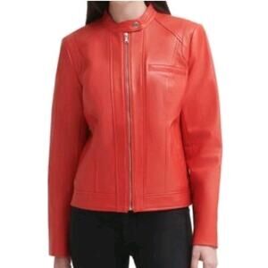 Cole Haan Red Moto Racer Bomber Lamb Skin Jacket XXL Leather Downtown Girl